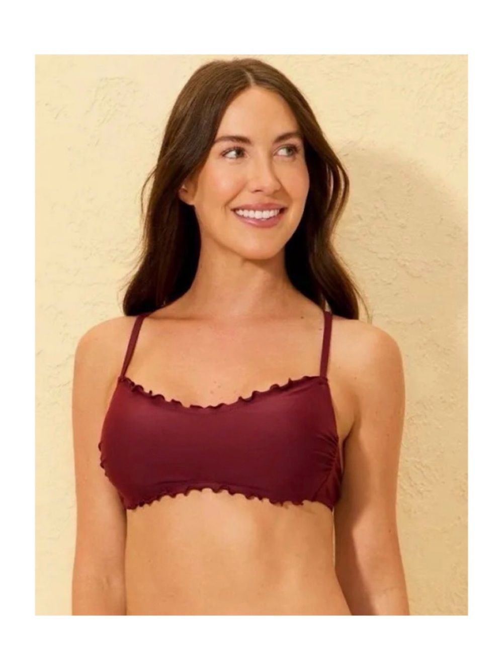 Shade & Shore Ruffle Bralette Bikini Top (Burgundy - Small)